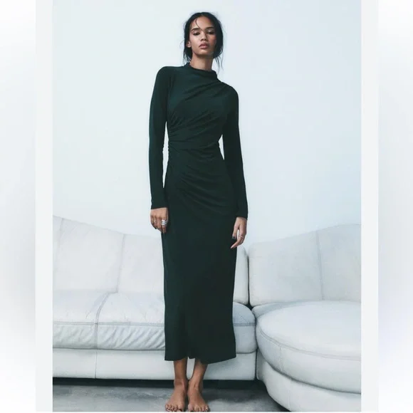 ZARA DRAPED MIDI DRESS - Picture 1 of 4